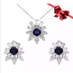 Diamond and Sapphire Earrings w/ Matching Pendant